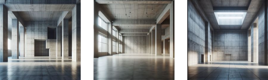 Three highly reverberant rooms.