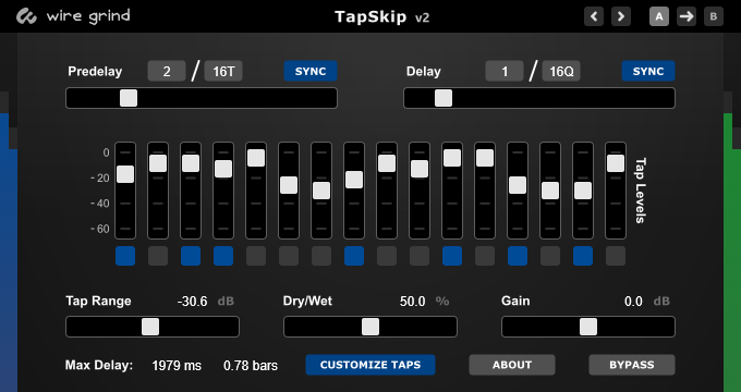 TapSkip 2 user interface: tap customization view